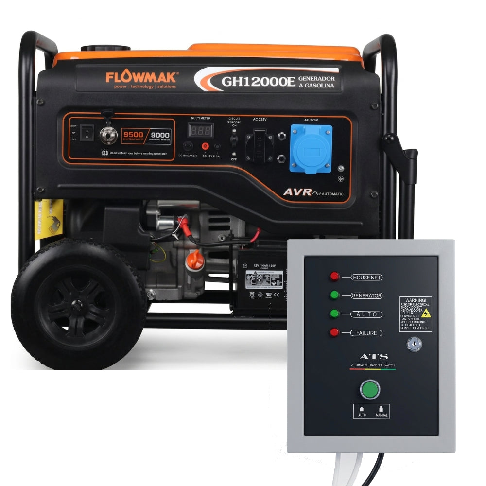 Generador Flowmak GH12000E | Gasolina - 9.5 kVA max - 220V con ATS