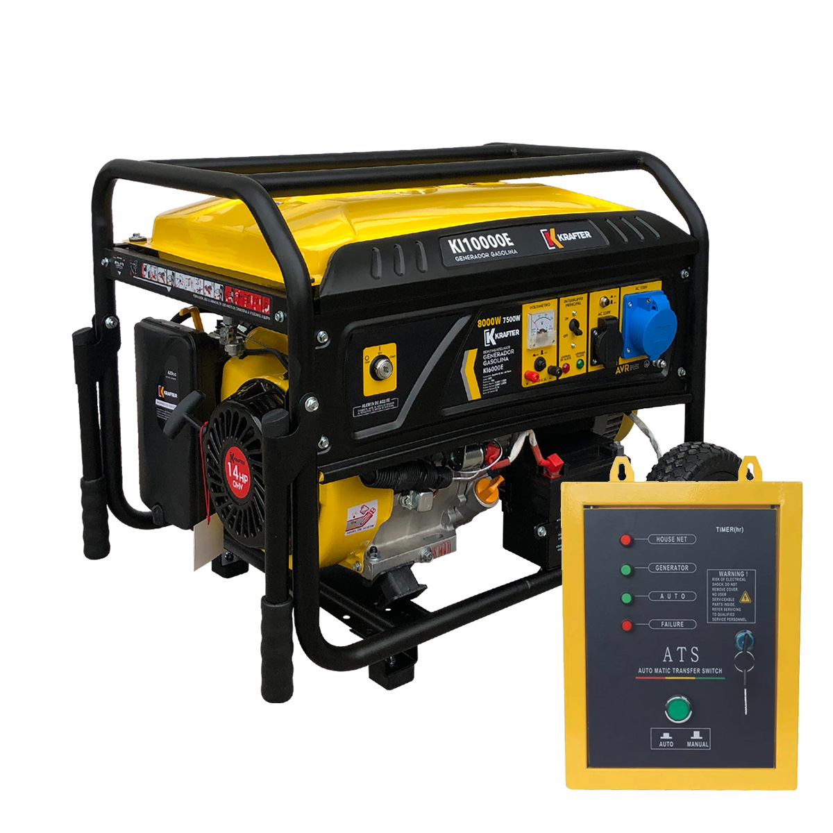 KIT Generador 8 kva con ATS - Gasolina - Krafter KI10000E - Monofásico